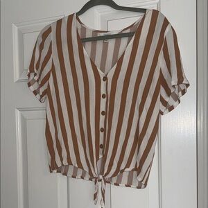 Market & Spruce Brown and White Striped Button-Down Top